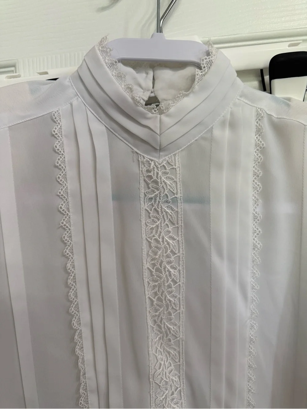 Notations Vintage White Lace High Neck Secretary Blouse Cottagecore 6 career - Picture 2 of 8